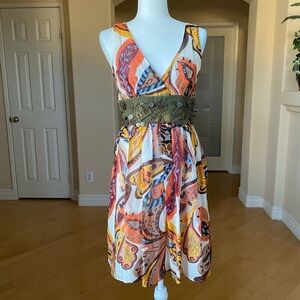 Silk Single Dress Brand Colorful Boho Paisley Dress with Olive Band